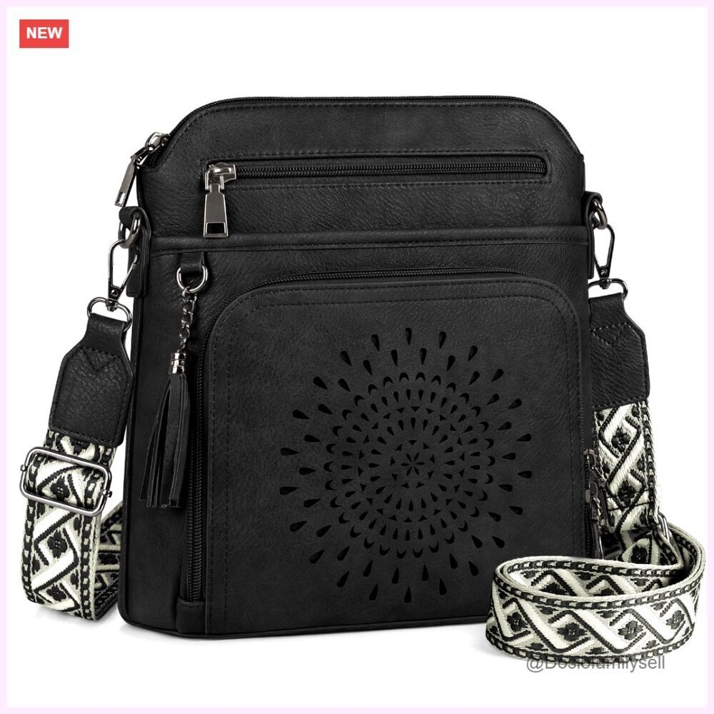 PU Leather Crossbody Bag with Built-in Wallet and Adjustable Strap